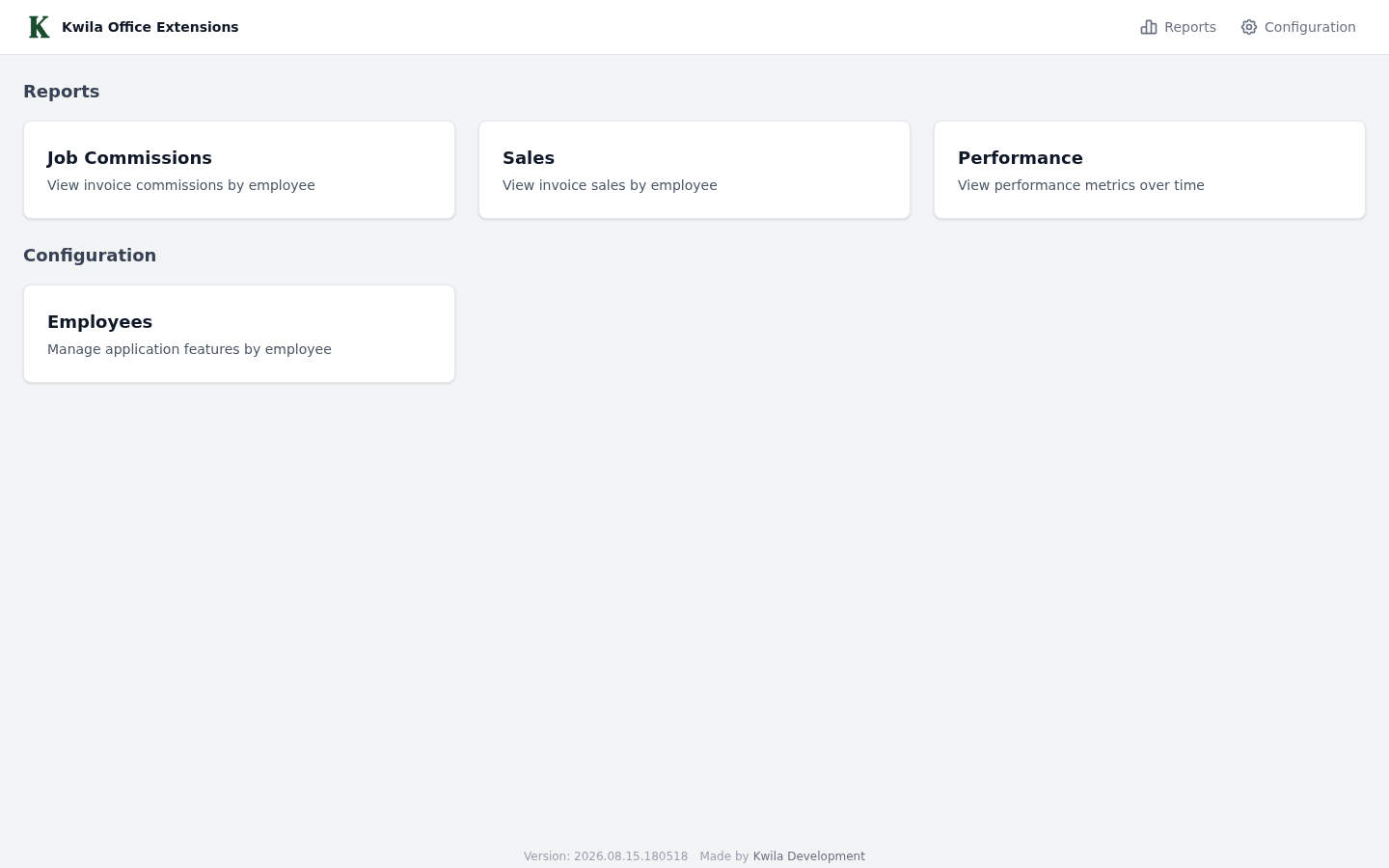 Dashboard page in Office Extensions